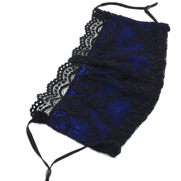 The Myriad Accessories - Black & Blue Lace Face Mask Dust mask Fashion mask